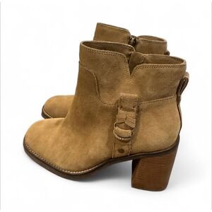 Lucky Brand Sifon Suede Western Ankle Boots Tan 7.5 Block Heel Pull on Boho‎